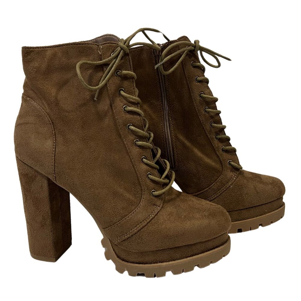 Charlotte Russe NWT Women's Brown Suede Heeled Combat Lace-Up Platform Boots